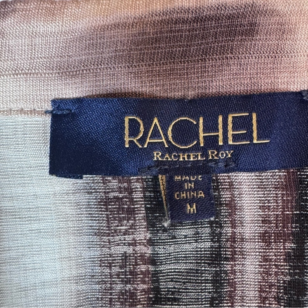 Rachel Roy Brown and Cream V Neck, Collard Linen Blouse - Picture 14 of 14